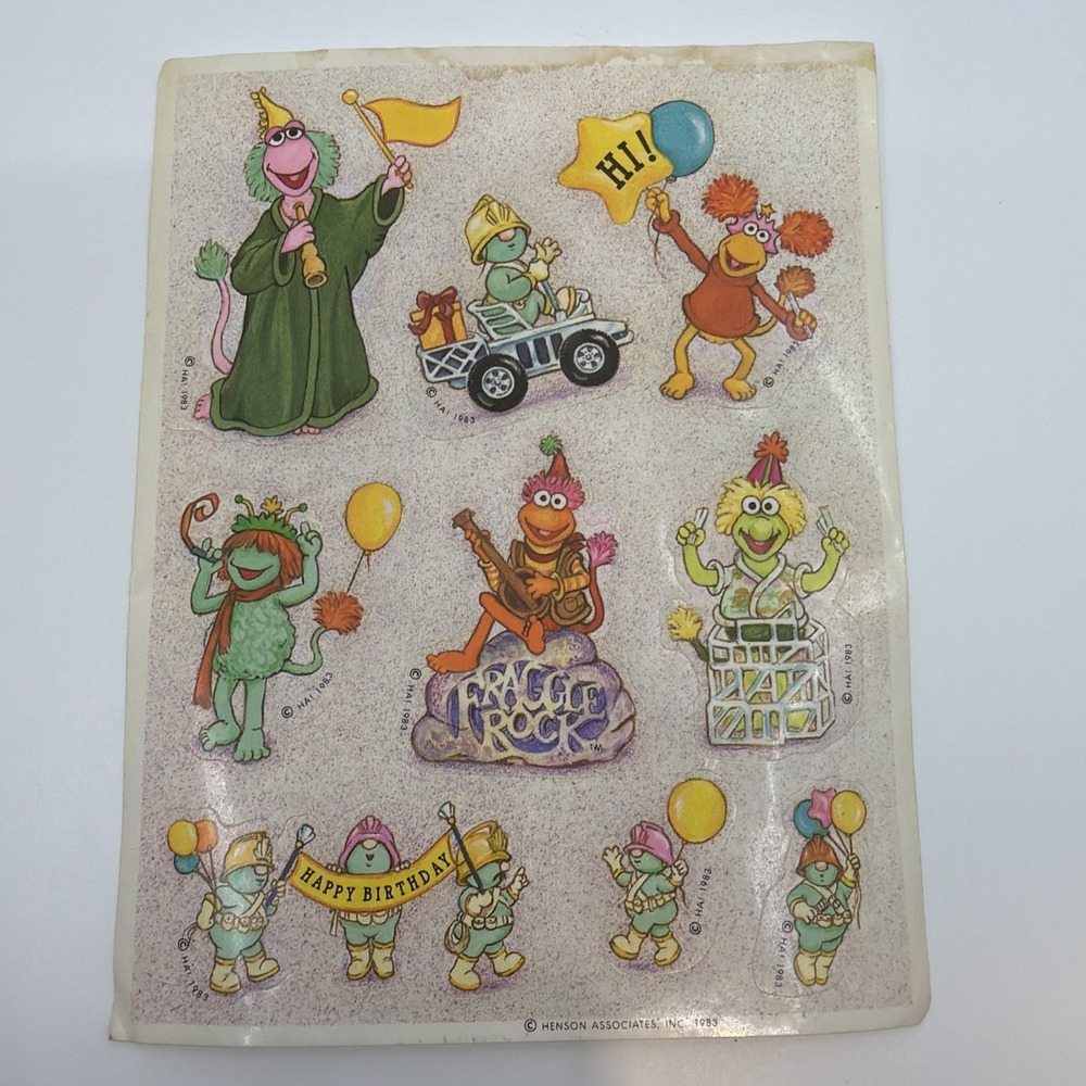 Full Sheet Vtg Hallmark 1983 Fraggle Rock Happy Birthday Stickers Jim Henson